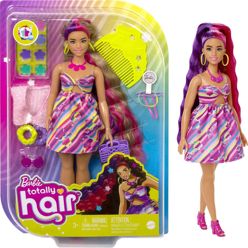 Barbie Totally Hair Flower-Themed Doll, Curvy, 8.5 inch Fantasy Hair, Dress, 15 Accessories, 3 & Up