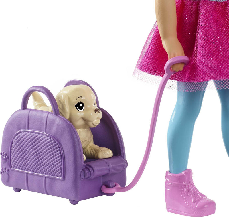 Chelsea Travel Doll, Blonde, with Puppy, Carrier & Accessories, for 3 to 7 Year Olds