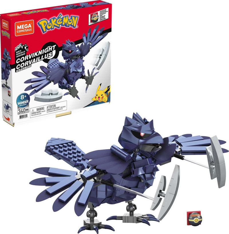 MEGA Pokemon Corviknight building set with 340 pieces and poseable limbs