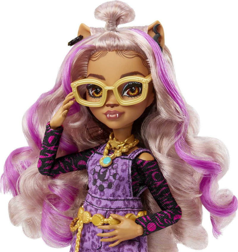 Monster High Doll, Clawdeen Wolf with Pet Dog, Purple Streaked Hair