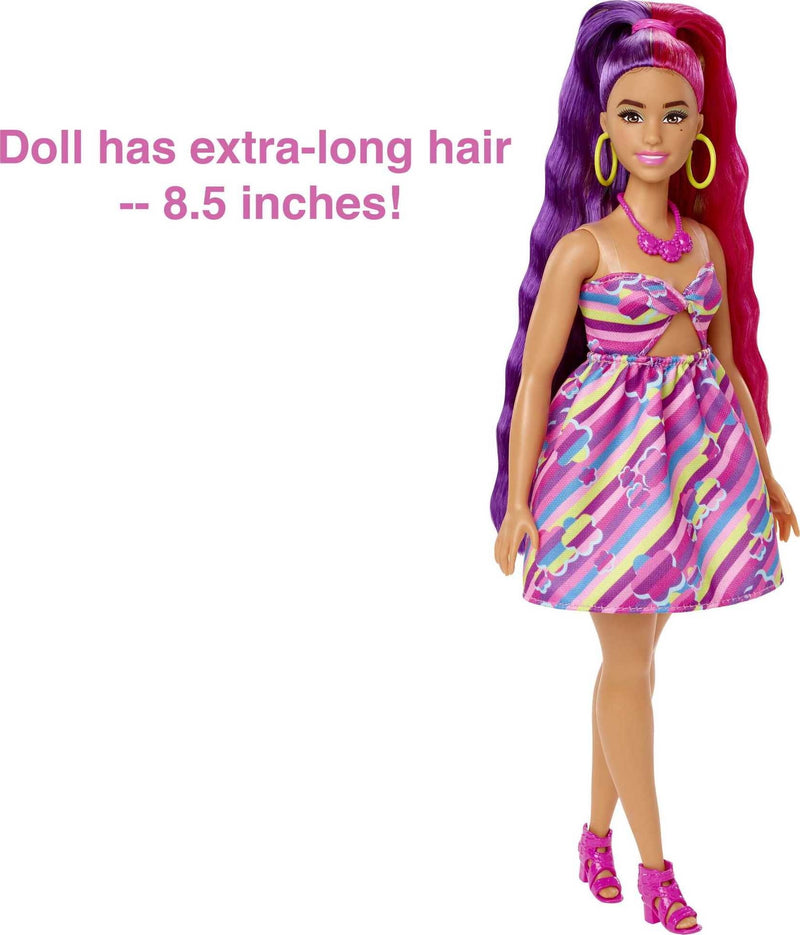 Barbie Totally Hair Flower-Themed Doll, Curvy, 8.5 inch Fantasy Hair, Dress, 15 Accessories, 3 & Up