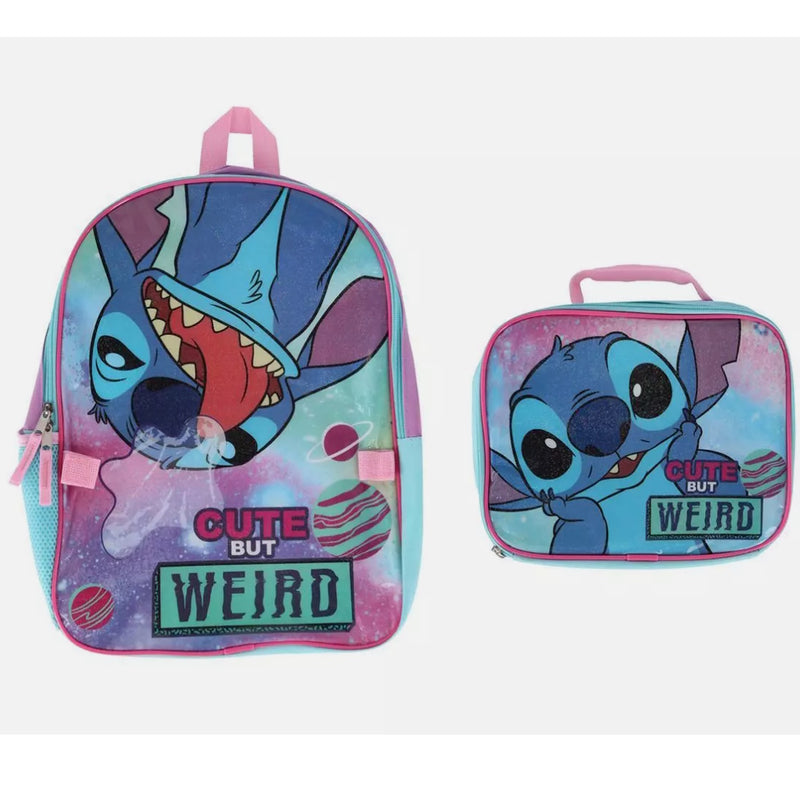 Disney Stitch 16" Backpack with Rectangle Lunch Bag