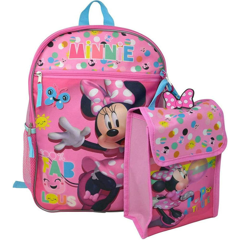 Pink Girls Disney Minnie Mouse Backpack 16" with Lunch Bag Set