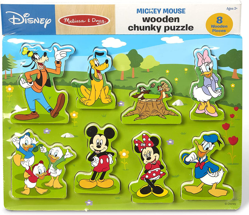 Melissa & Doug Disney Mickey Mouse Wooden Chunky Puzzle (8 pcs) - Disney Characters Wooden Puzzle, Mickey Mouse Puzzle For Toddlers And Kids Ages 2+