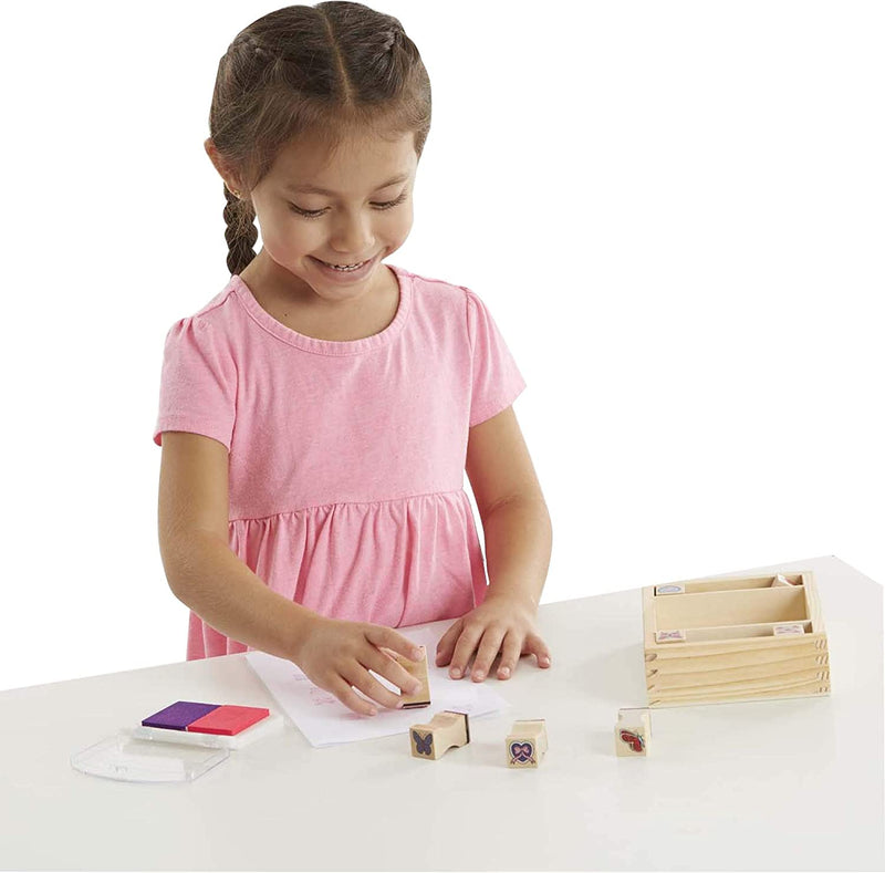 Melissa & Doug Butterfly and Heart Wooden Stamp Set: 8 Stamps and 2-Color Stamp Pad