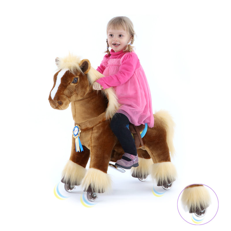 PonyCycle K32 Walking Horse No Battery Brown Color Giddy up Pony Plush Toy Ride on Animal for Age 3-5 Years Small Size