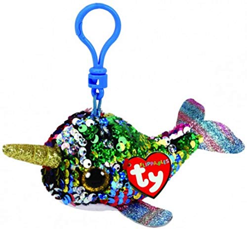 TY Flippables Sequin Plush - CALYPSO the Narwhale (Plastic Key Clip - 3.5 inch)