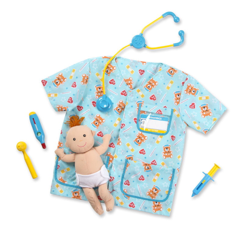 Melissa & Doug Pediatric Nurse Role Play Costume Set (8 pcs) - Includes Baby Doll, Stethoscope