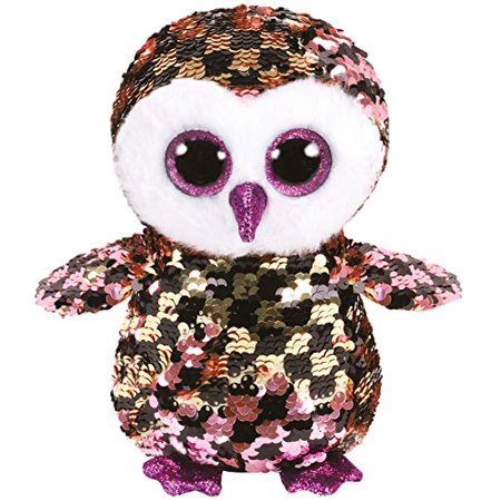 TY Flippables Sequin Plush - CHECKS the Owl (Medium Size - 10 inch)