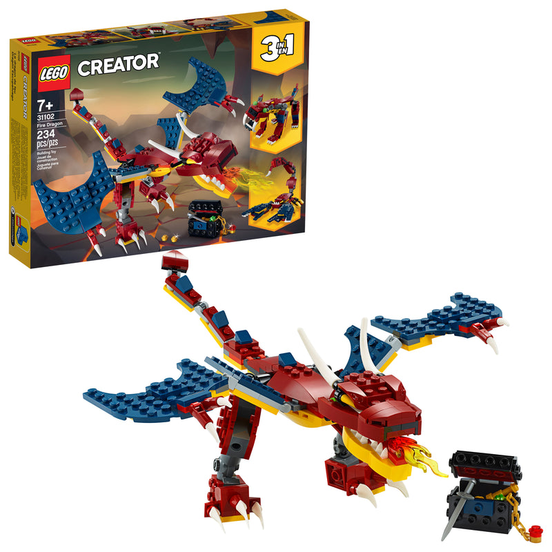 LEGO Creator 3in1 Fire Dragon 31102 Building Kit for Kids (234 Pieces)