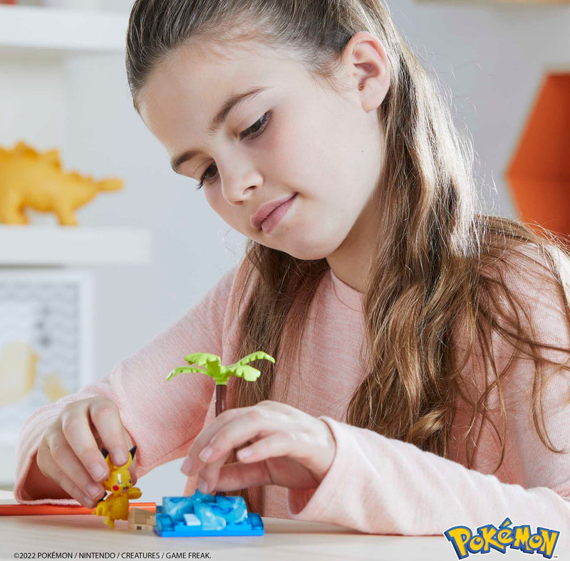 MEGA Pokemon Pikachu’s Beach Splash building set with 79 pieces connect with other worlds