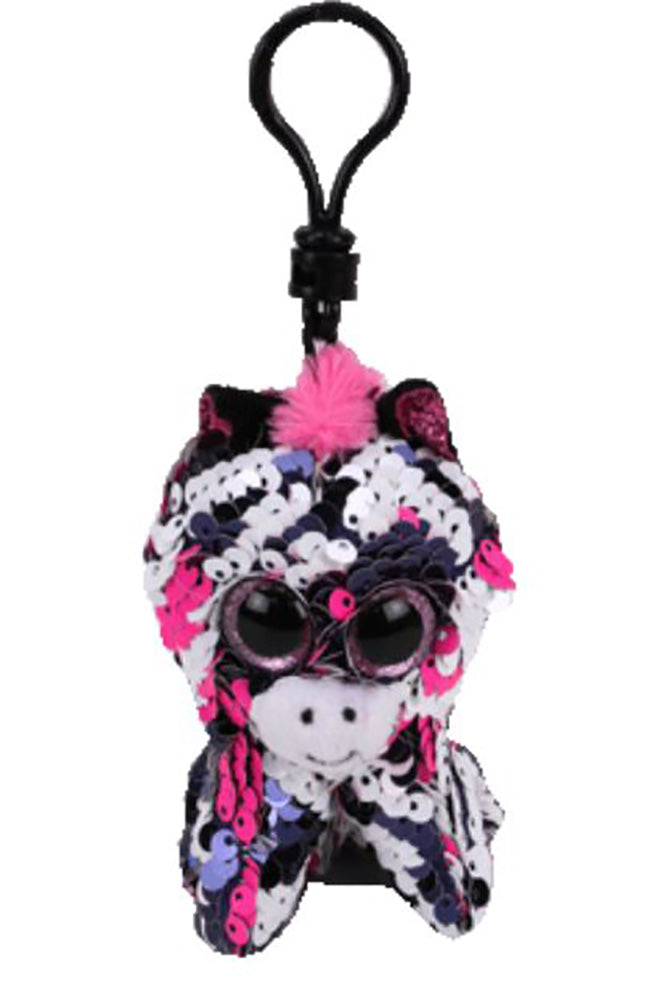 Ty Flippables Sequin Plush - ZOEY the Zebra (Plastic Key Clip - 3.5 inches)