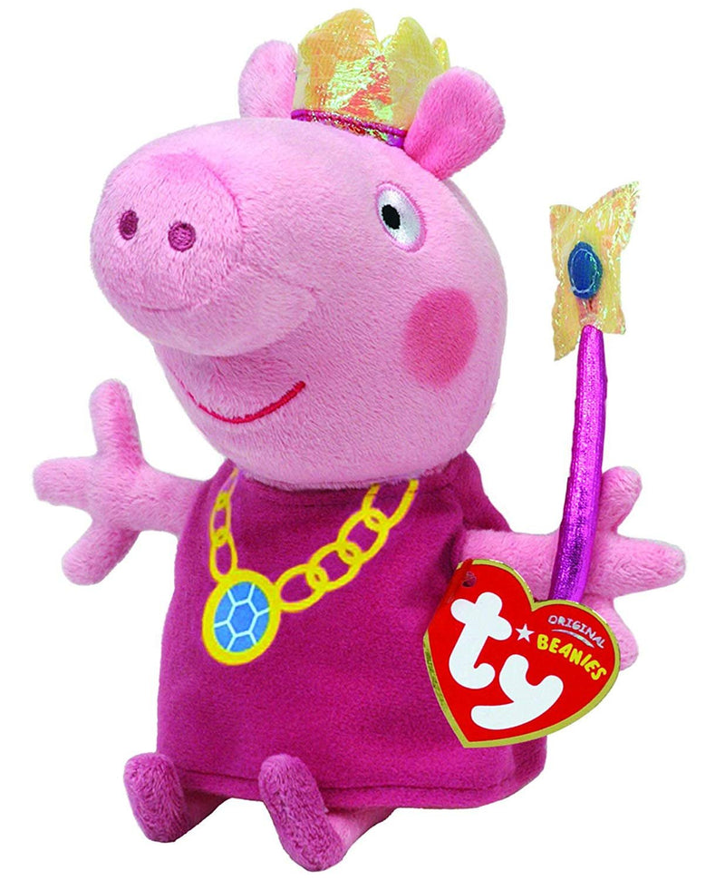 6" TY Beanie Peppa Pig w/ Crown Plush Animal Stuffed Toy MWMT\'s w/ Heart Tags