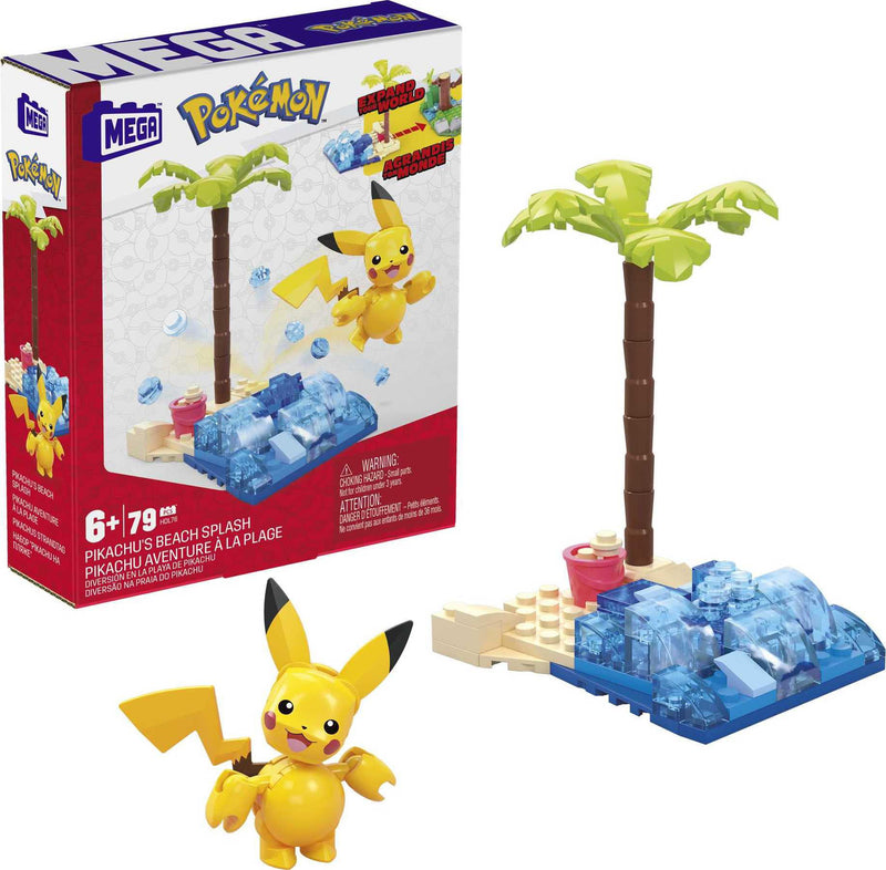 MEGA Pokemon Pikachu’s Beach Splash building set with 79 pieces connect with other worlds