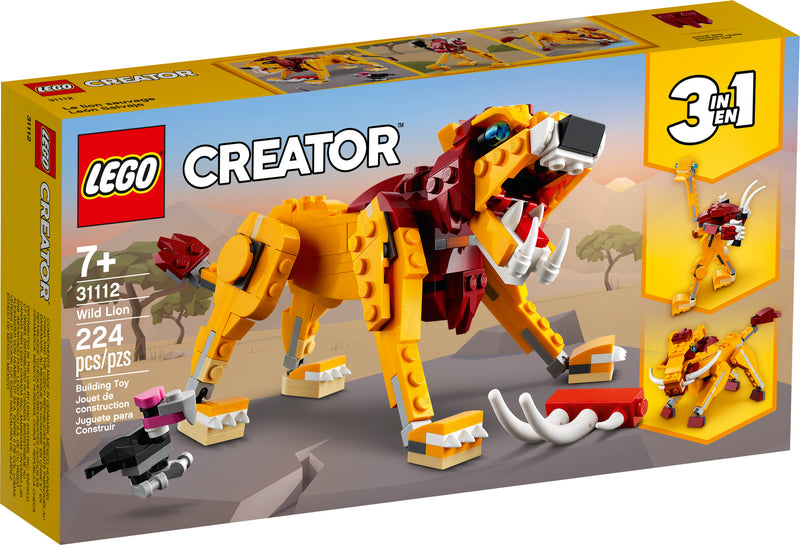 LEGO Creator 3in1 Wild Lion 31112; Building Toy Featuring Animal Toys for Kids (224 Pieces)