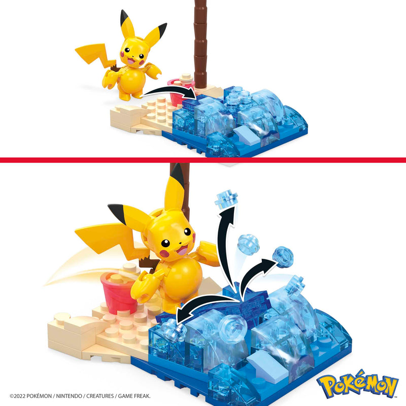 MEGA Pokemon Pikachu’s Beach Splash building set with 79 pieces connect with other worlds