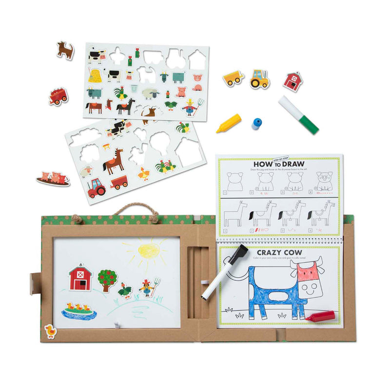 Melissa & Doug Natural Play: Draw, Create Reusable Drawing & Magnet Kit – Farm (45 Magnets, 5 Dry-Erase Markers)