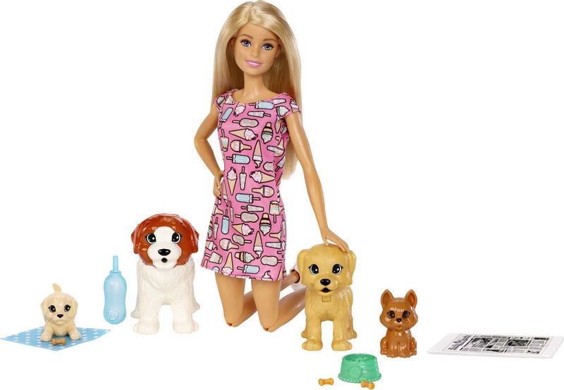 Barbie Doggy Daycare Doll, Blonde Hair with 2 Dogs & 2 Puppies