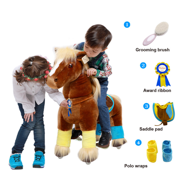 PonyCycle K32 Walking Horse No Battery Brown Color Giddy up Pony Plush Toy Ride on Animal for Age 3-5 Years Small Size