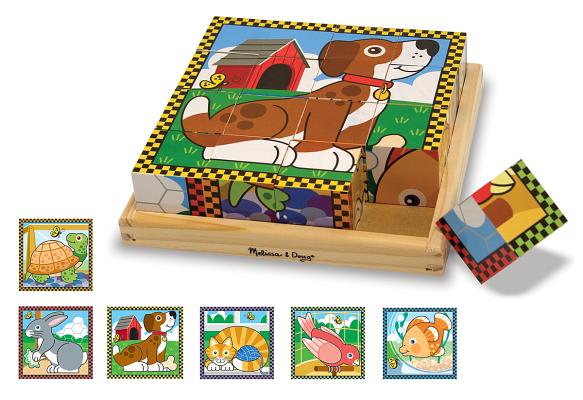 Melissa & Doug Pets Wooden Cube Puzzle With Storage Tray (16 pcs)